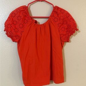 J. Crew Red Embellished Short Sleeve Blouse